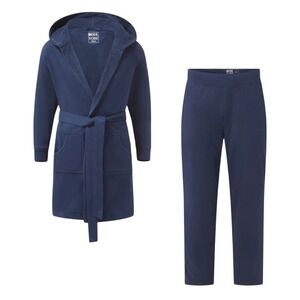 NEW Dude Robe Hooded Bathrobe and Lounge Pants Set Mens‎ Large/XL Navy Blue
